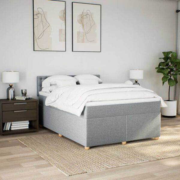vidaXL Sommier &agrave; lattes de lit avec matelas Gris clair 140x190cm Tissu