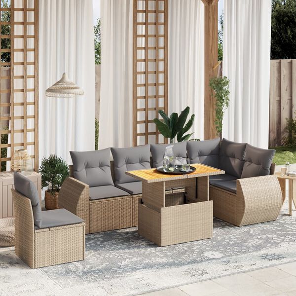 vidaXL Salon de jardin avec coussins 7 pcs beige r&eacute;sine tress&eacute;e