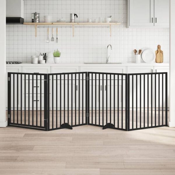 vidaXL Barri&egrave;re pour chiens et porte 4 panneaux noir bois de peuplier