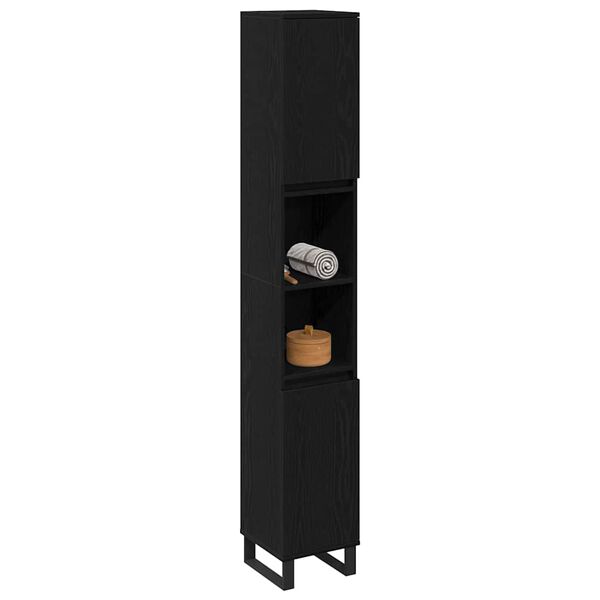 vidaXL Cabinet de salle de bain avec porte Ch&ecirc;ne noir 30 x 30 x 190 cm