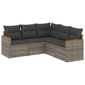 vidaXL Salon de jardin 5 pcs avec coussins gris r&eacute;sine tress&eacute;e