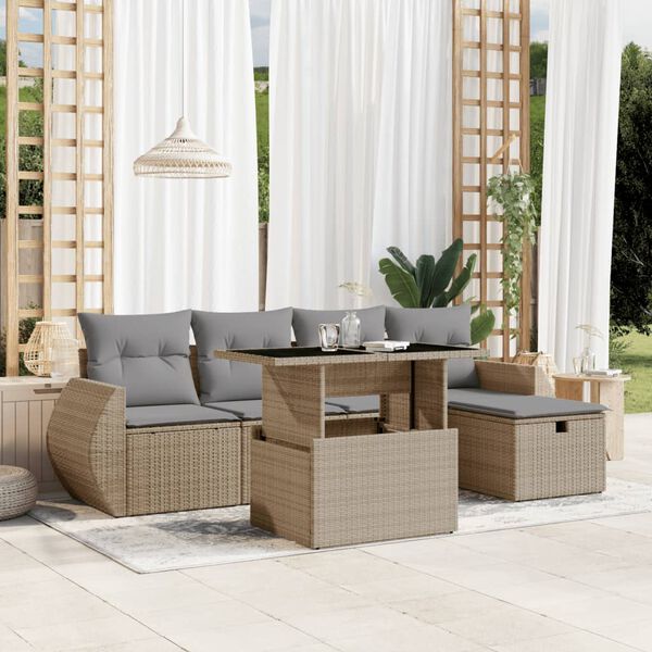 vidaXL Salon de jardin avec coussins 6 pcs beige résine tressée