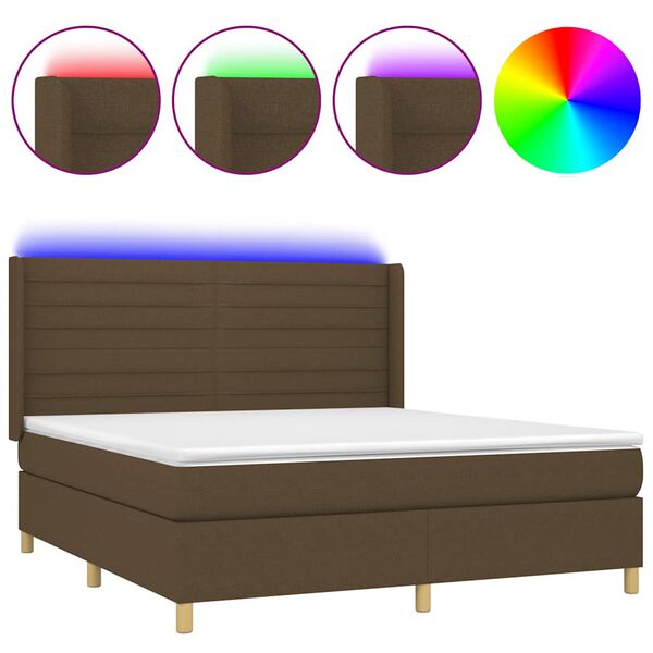 vidaXL Sommier &agrave; lattes de lit matelas et LED Marron fonc&eacute; 180x200cm