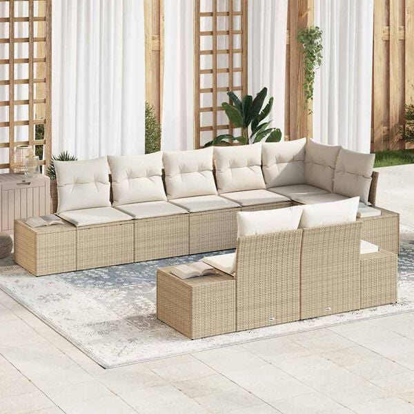 vidaXL Ensemble de canap&eacute; de jardin 8 pcs Beige et cr&egrave;me Poly rotin