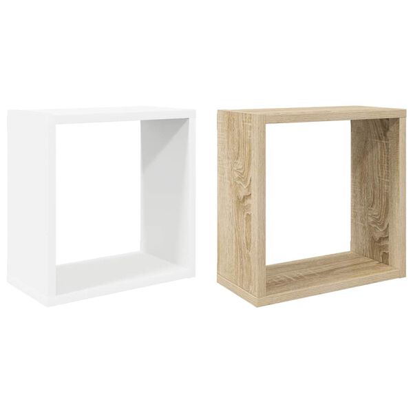 vidaXL &Eacute;tag&egrave;res cube murales 2 pcs Blanc et ch&ecirc;ne sonoma 30x15x30 cm
