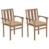 vidaXL Chaises de jardin lot de 2 et coussins beige Bois teck massif