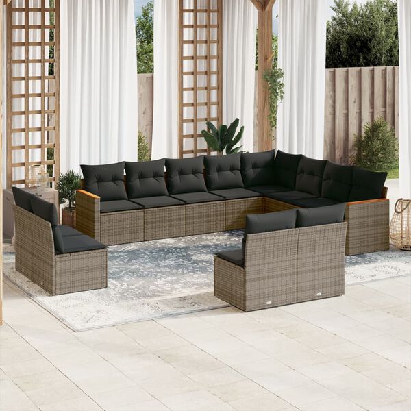 vidaXL Salon de jardin avec coussins 12 pcs gris r&eacute;sine tress&eacute;e