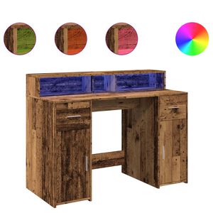 vidaXL Bureau avec lumi&egrave;res LED vieux bois bois d'ing&eacute;nierie