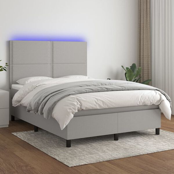 vidaXL Sommier &agrave; lattes de lit et matelas et LED Gris clair 140x190 cm