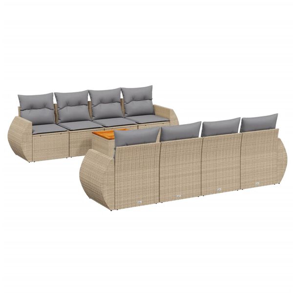 vidaXL Salon de jardin avec coussins 9 pcs beige r&eacute;sine tress&eacute;e