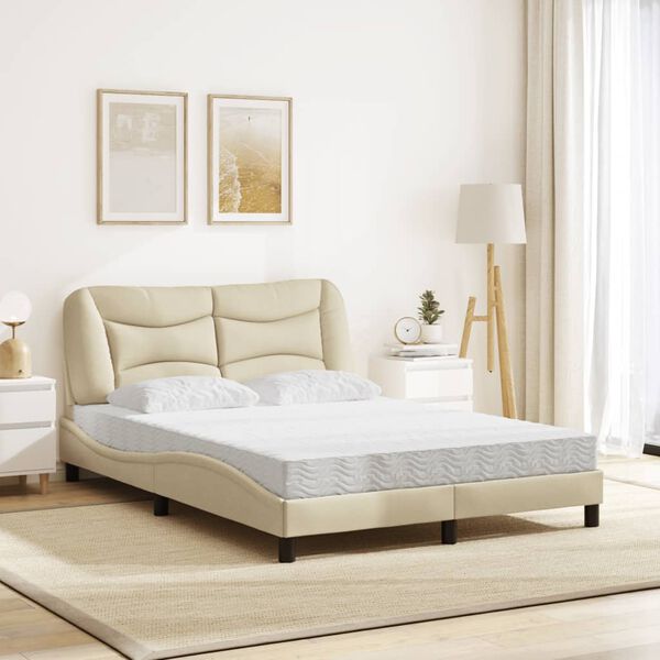 vidaXL Lit avec matelas Hvar cr&egrave;me 140x200 cm tissu
