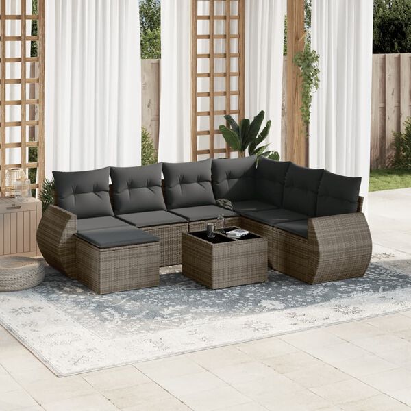 vidaXL Salon de jardin 8 pcs avec coussins gris r&eacute;sine tress&eacute;e