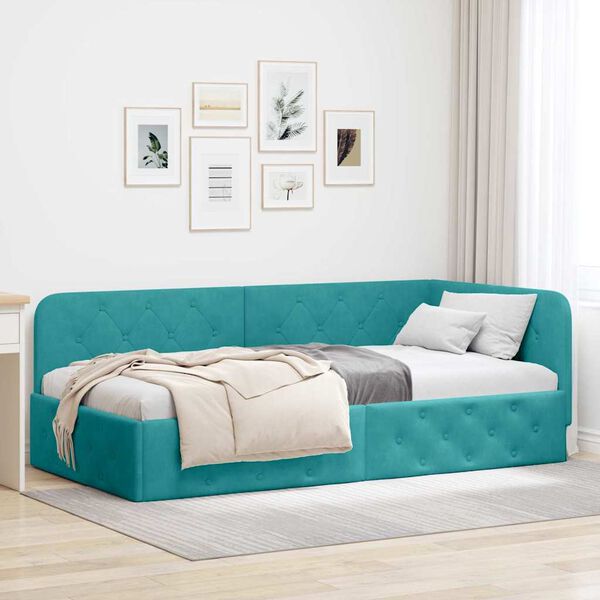 vidaXL Cadre de lit d'angle Turquoise 100 x 200 cm Velours
