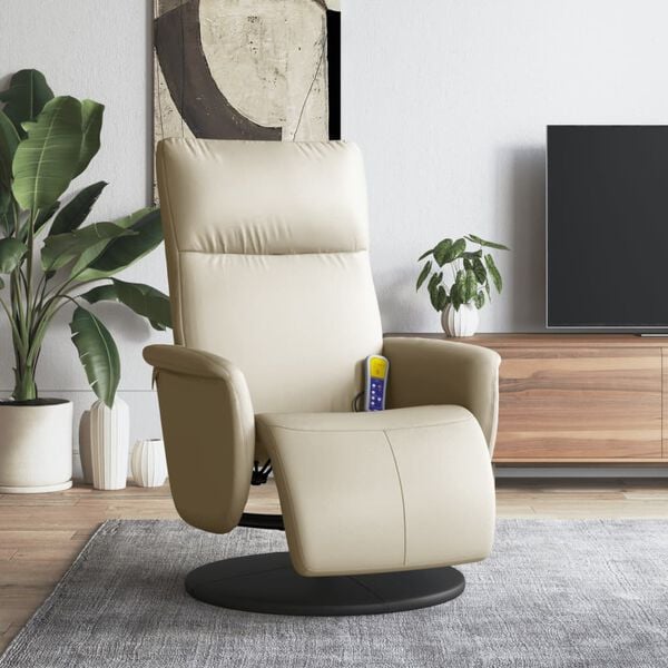 vidaXL Fauteuil inclinable de massage et repose-pieds crème similicuir