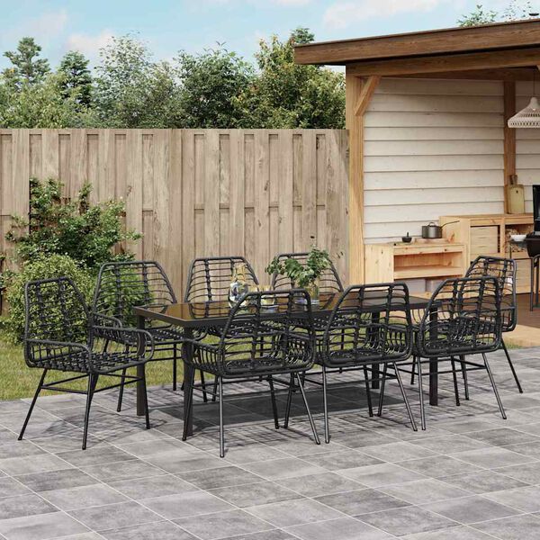 vidaXL Ensemble de salle &agrave; manger pour jardin 9 pcs Noir polyrotin