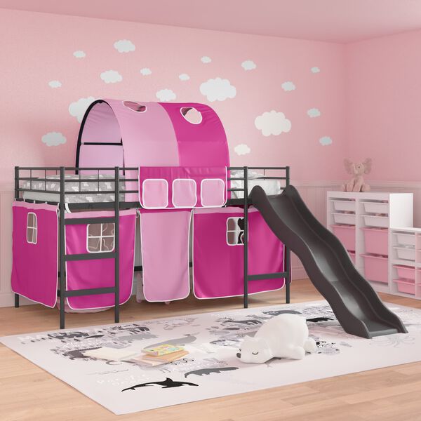 vidaXL Lit mezzanine pour enfants Noir et rose 79,5 x 200 cm M&eacute;tал