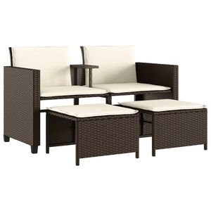 vidaXL Canap&eacute; de jardin 2 places avec table et tabourets marron rotin