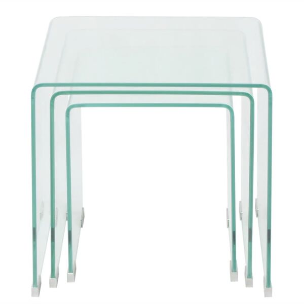 vidaXL Ensemble de tables gigognes 3 Pi&egrave;ces Verre tremp&eacute; Transparent