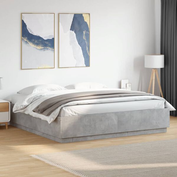 vidaXL Cadre de lit avec LED sans matelas gris b&eacute;ton 200x200 cm