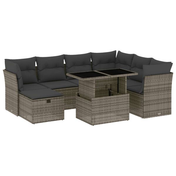 vidaXL Salon de jardin 8 pcs avec coussins gris r&eacute;sine tress&eacute;e