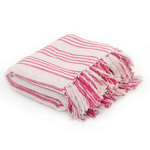 vidaXL Couverture coton &agrave; rayures 160x210 cm Rose et Blanc