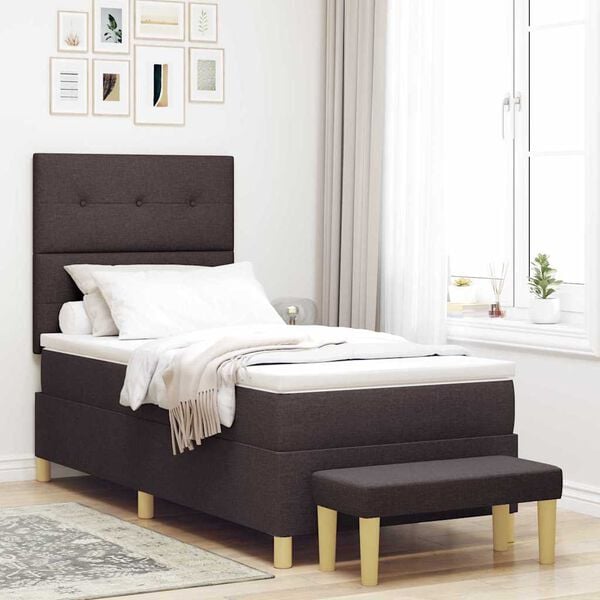 vidaXL Lit &agrave; ressorts avec matelas Marron fonc&eacute; 80 x 200 cm tissu