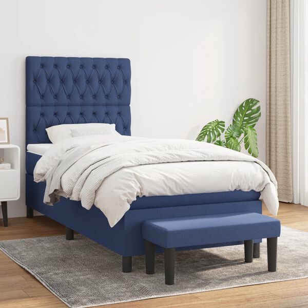vidaXL Sommier &agrave; lattes de lit avec matelas Bleu 100x200 cm Tissu