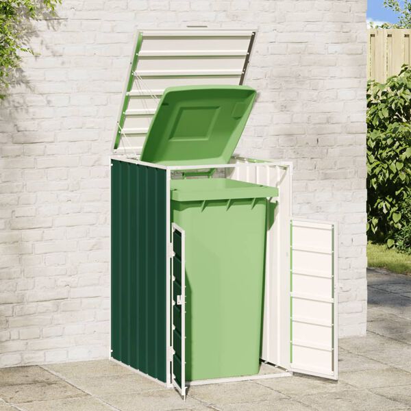 vidaXL Rangement &agrave; roulettes pour poubelles pour bac unique vert acier
