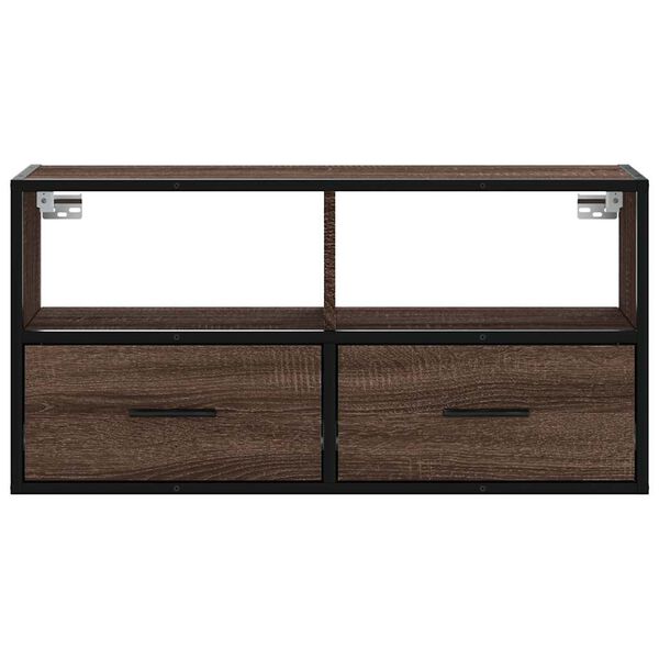 vidaXL Meuble TV ch&ecirc;ne marron 80x31x39,5 cm bois d'ing&eacute;nierie et m&eacute;tal