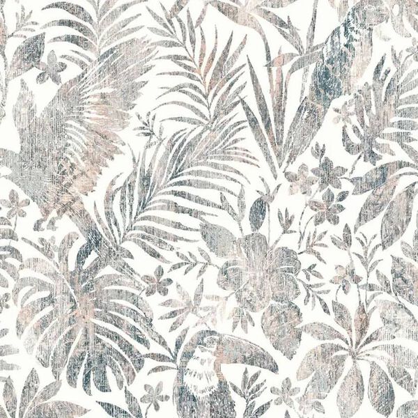 DUTCH WALLCOVERINGS Papier peint Feuilles et toucan Beige