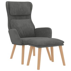 vidaXL Chaise de relaxation avec tabouret Gris fonc&eacute; Velours