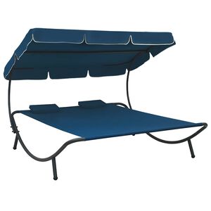 vidaXL Lit de repos d'ext&eacute;rieur avec auvent et oreillers bleu