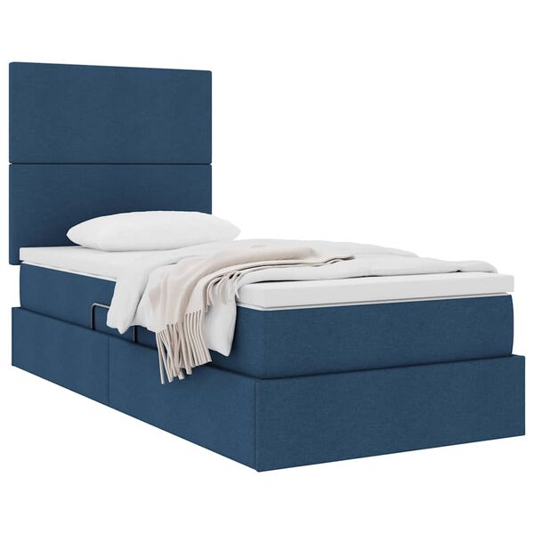 vidaXL Lit avec rangement et matelas Bleu 100 x 200 cm Polyester