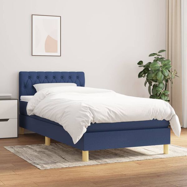 vidaXL Sommier &agrave; lattes de lit avec matelas Bleu 80x200 cm Tissu