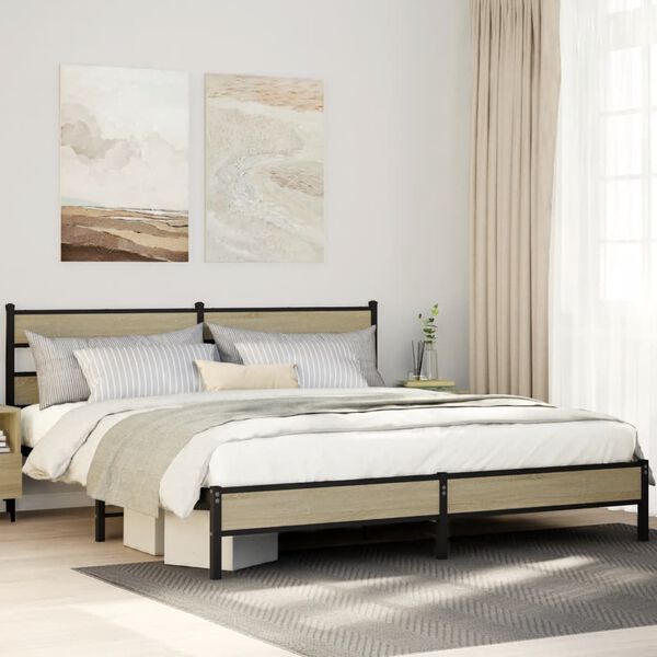 vidaXL Cadre de lit en m&eacute;tal sans matelas ch&ecirc;ne sonoma 200x200 cm