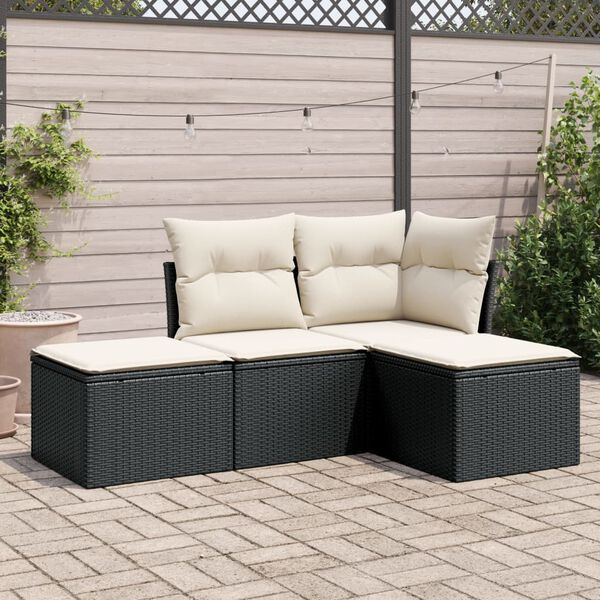 vidaXL Salon de jardin 4 pcs avec coussins noir r&eacute;sine tress&eacute;e