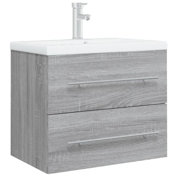 vidaXL Meuble lavabo avec bassin int&eacute;gr&eacute; Sonoma gris Bois d'ing&eacute;nierie