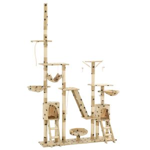 vidaXL Arbre &agrave; chat et griffoirs 230-250 cm Empreintes de pattes Beige