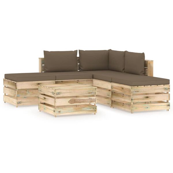 vidaXL Salon de jardin 6 pcs avec coussins Bois impr&eacute;gn&eacute; de vert