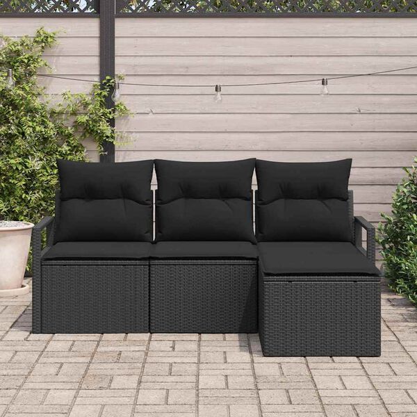 vidaXL Ensemble de Canap&eacute;s avec coussin 4 pcs Noir polyrotin