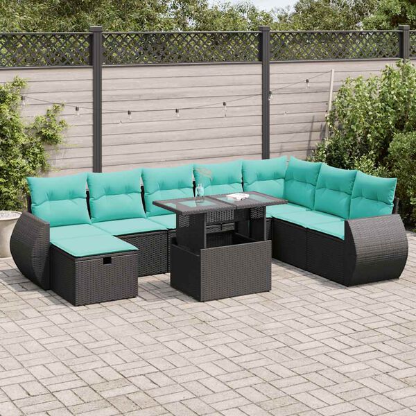 vidaXL Salon de jardin avec coussins 9 pcs gris r&eacute;sine tress&eacute;e acacia