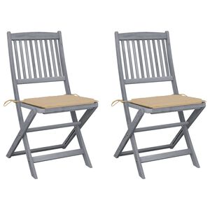 vidaXL Chaises pliantes (lot de 2) avec coussins, en bois d'acacia massif