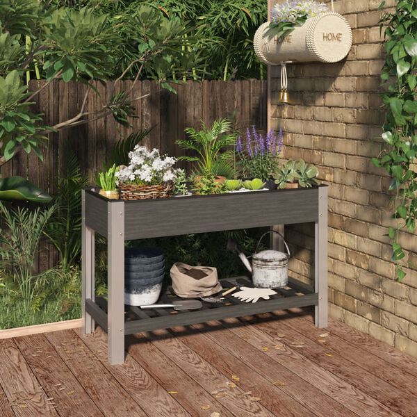 vidaXL Lit sur&eacute;lev&eacute; de jardin avec &eacute;tag&egrave;re Gris 120x50x75 cm WPC
