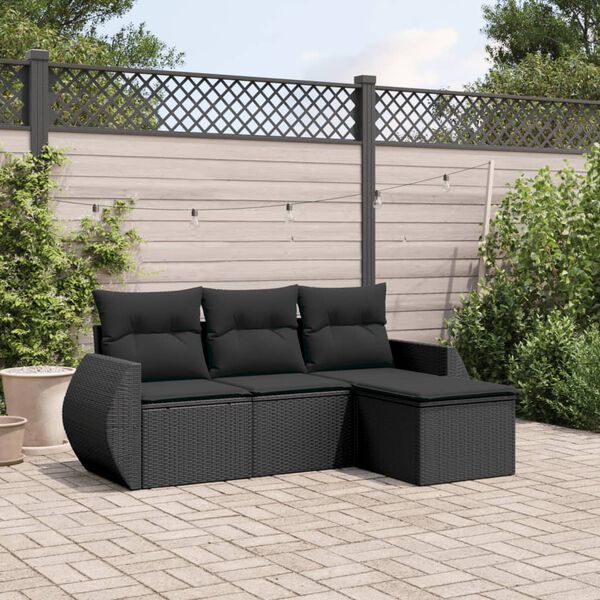 vidaXL Salon de jardin 4 pcs avec coussins noir r&eacute;sine tress&eacute;e