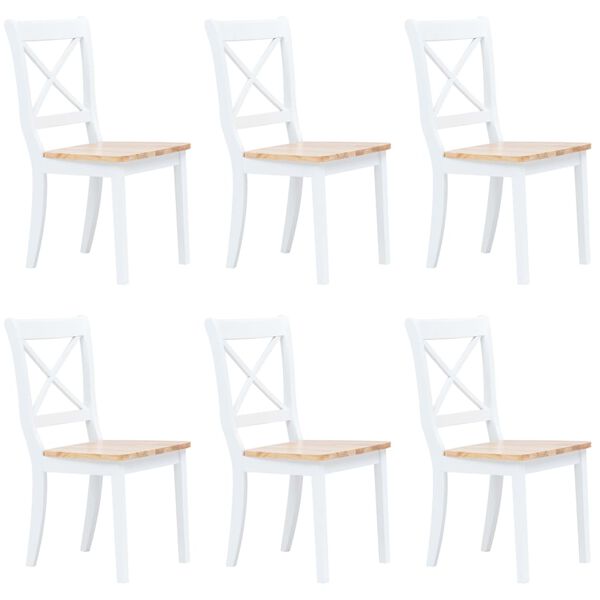 vidaXL Chaises à manger lot de 6 blanc et bois clair bois hévéa massif