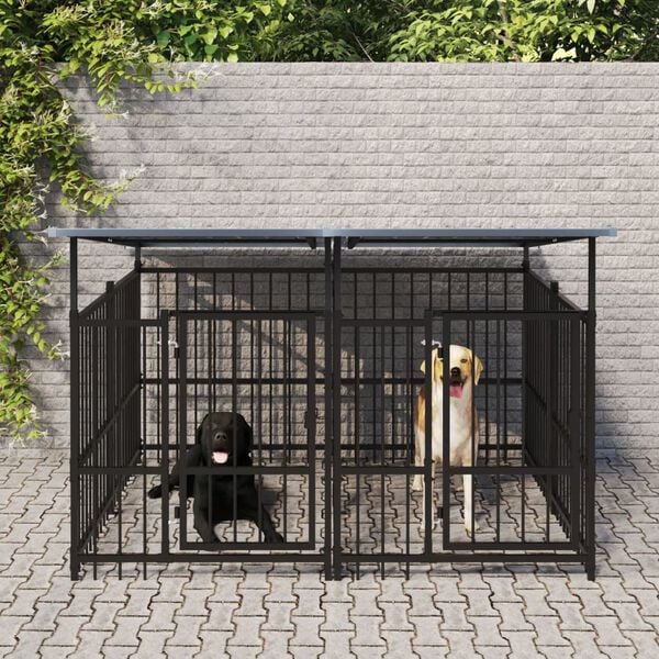 vidaXL Chenil d'ext&eacute;rieur avec toit pour chiens Acier 3,75 m&sup2;