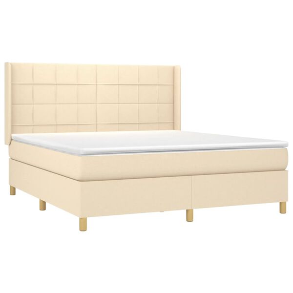 vidaXL Sommier &agrave; lattes de lit matelas et LED Cr&egrave;me 160x200 cm Tissu