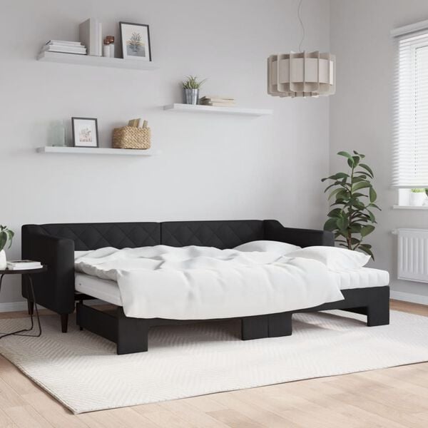 vidaXL Lit de jour avec lit gigogne et matelas noir 80x200 cm tissu