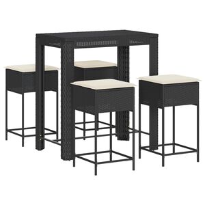 vidaXL Ensemble de bar de jardin 5 pcs avec coussins noir poly rotin