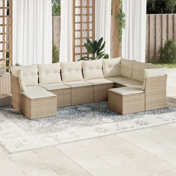 vidaXL Salon de jardin avec coussins 9 pcs beige r&eacute;sine tress&eacute;e